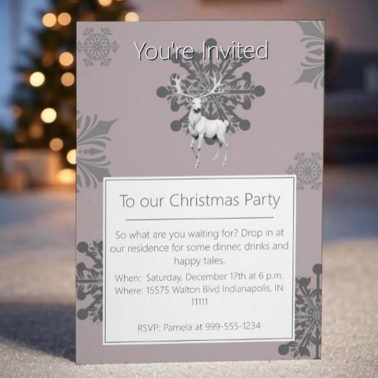 Invitation Fête de Noël Ivory Reindeer | Rose