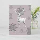 Invitation Fête de Noël Ivory Reindeer | Rose (Debout devant)
