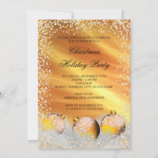 Invitation Fête de Noël Jaune Baule Neige Or (Devant)