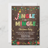 Invitation Fête de Noël Jingle et Mingle en or de bois rustiq (Devant)