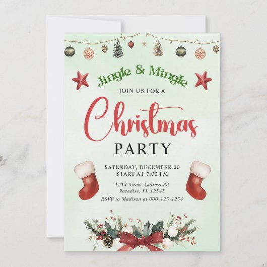 Invitation Fête De Noël Jingle Et Mingle Stocker (Devant)