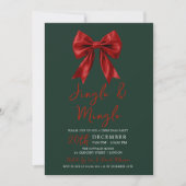 Invitation Fête de Noël Jingle Mingle Glam Bow Rouge Vert (Devant)