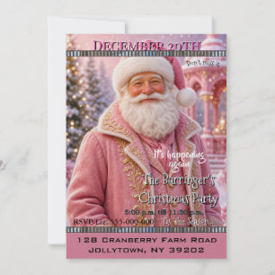 Invitation Fête de Noël Joliment Rose et Joyeux Père Noël