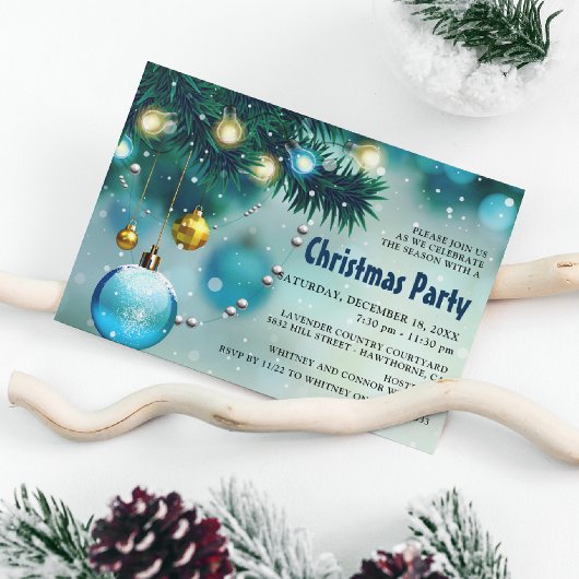 Invitation Fête de Noël Jolly Blue & Gold