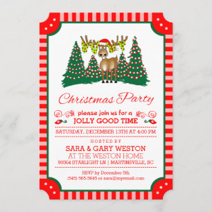 Invitation Fête de Noël Jolly Bon Temps Reindeer Rouge Blanc