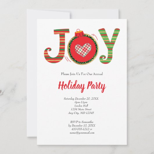 Invitation Fête de Noël Joyeuse Rouge Verte (Devant)
