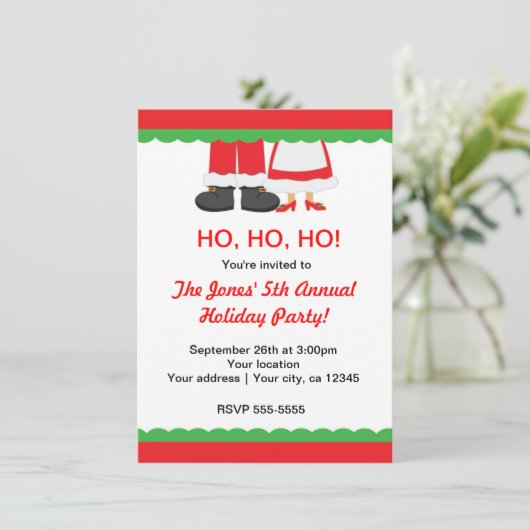 Invitation Fête de Noël Joyeux pieds Père Noël & Mme (Debout devant)