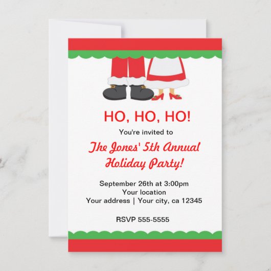 Invitation Fête de Noël Joyeux pieds Père Noël & Mme (Devant)