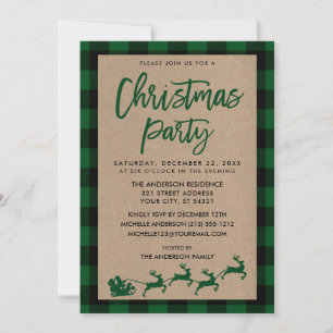 Invitation Fête de Noël Kraft Green Tartan