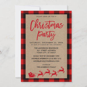 Invitation Fête de Noël Kraft Red Tartan