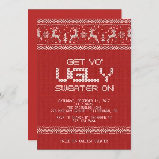 Invitation fête de Noël laide de chandail (Devant / Derrière)