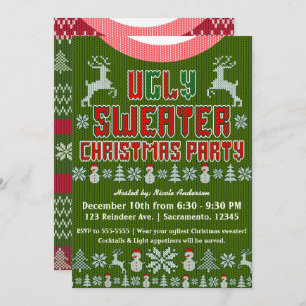 Invitation Fête de Noël laide de chandail de Knit rouge et