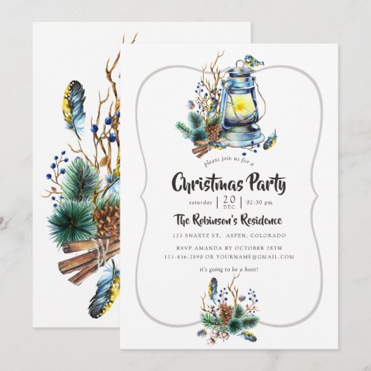 Invitation Fête de Noël Lanterne à l'aquarelle (Devant / Derrière)