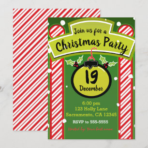 Invitation Fête de Noël ludique poivre rouge menthe