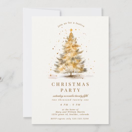 Invitation Fête de Noël Luxueuse Dorée (Devant)