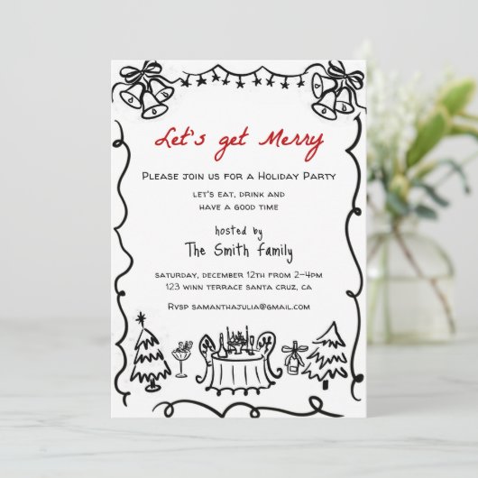 Invitation Fête de Noël Main tiré Funky Handwriting (Debout devant)