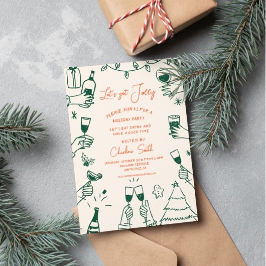 Invitation Fête de Noël, main tirée Funky Handwriting