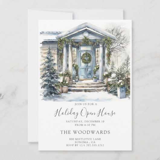 Invitation Fête de Noël Maison Aquarelle (Devant)