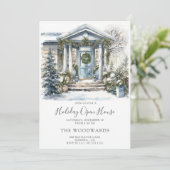 Invitation Fête de Noël Maison Aquarelle (Debout devant)