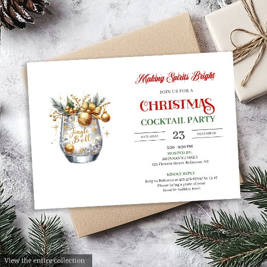 Invitation Fête de Noël Making Spirits Bright cocktails