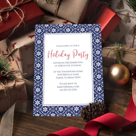 Invitation Fête de Noël Marine Blue Snowflake mignonne