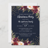 Invitation Fête de Noël Marine Bourgogne Gold Floral Invitati (Devant)