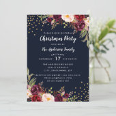 Invitation Fête de Noël Marine Bourgogne Gold Floral Invitati (Debout devant)
