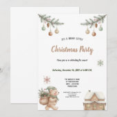 INVITATION FÊTE DE NOËL MARRON ET VERT A L'AQUARELLE (Devant / Derrière)