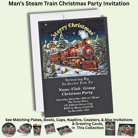 Invitation Fête de Noël masculine du Steam Train