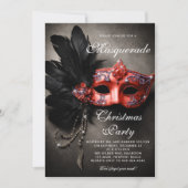 Invitation Fête de Noël Masquerade Noir Argent Rouge Moody (Devant)