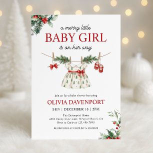 Invitation Fête de Noël Merry Little Girl Baby Shower