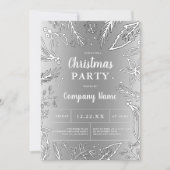 Invitation Fête de Noël métallique en argent d'entreprise (Devant)