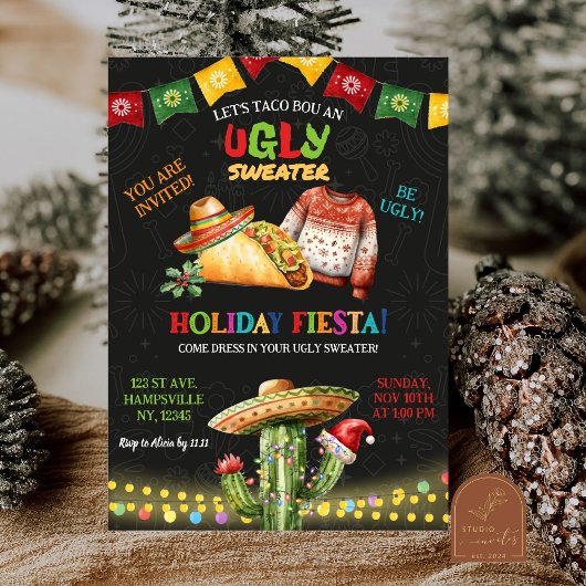 Invitation Fête de Noël Mexicaine Taco Pullover Moche