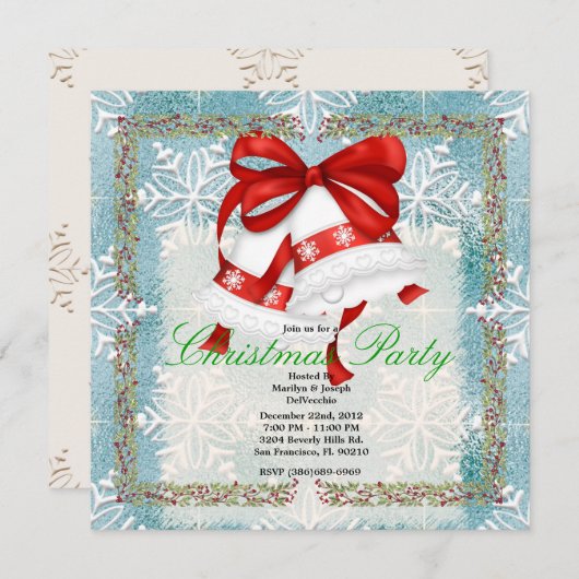 Invitation Fête de Noël MIGNONNE argentée Holida de Bells de (Devant / Derrière)