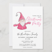 Invitation Fête de Noël mignonne Gnome blanc et rose (Devant)