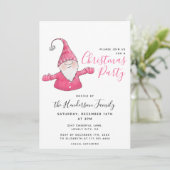 Invitation Fête de Noël mignonne Gnome blanc et rose (Debout devant)