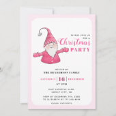 Invitation Fête de Noël mignonne Gnome blanc et rose (Devant)