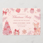Invitation Fête de Noël mignonne rose (Devant)