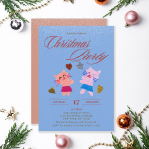 Invitation Fête de Noël Mignons Chatons Bleus