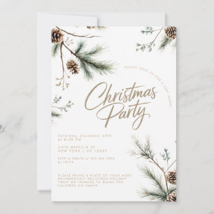 Invitation Fête de Noël minimaliste aux cônes de pin