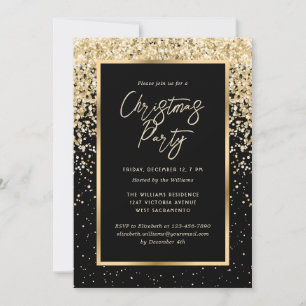 Invitation Fête de Noël Minimaliste Noir et Or