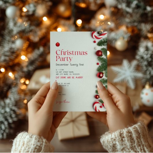 Invitation Fête de Noël minimaliste rouge