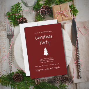 Invitation Fête de Noël minimaliste rouge À feuillage persist