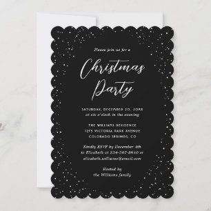 Invitation Fête de Noël minimaliste sous la neige noire