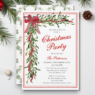 Invitation Fête de Noël Mistletoe Bow Fête moderne