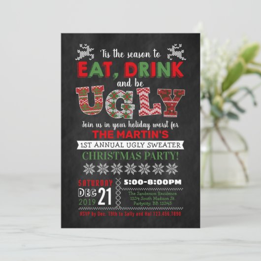 Invitation Fête de Noël moche (Debout devant)