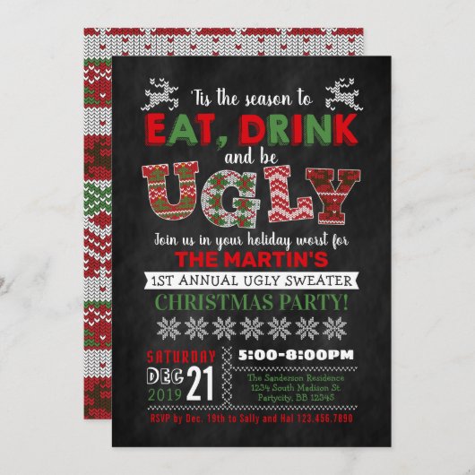 Invitation Fête de Noël moche (Devant / Derrière)