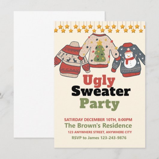 Invitation Fête de Noël moche (Devant / Derrière)