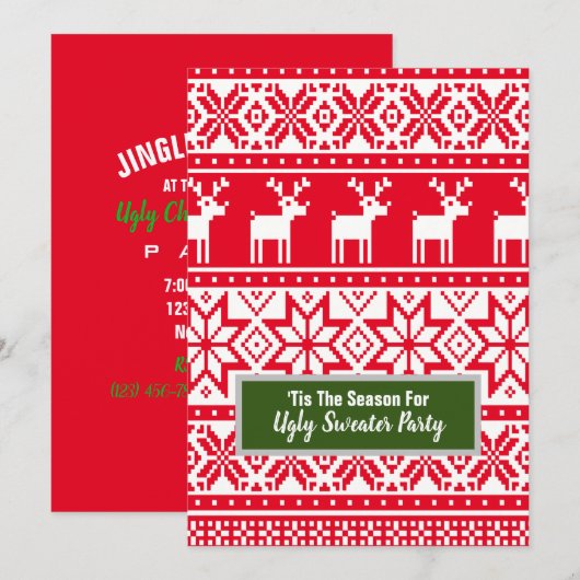 Invitation Fête de Noël moche de rennes nordiques (Devant / Derrière)