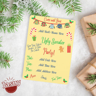 Invitation Fête de Noël moche Jaune